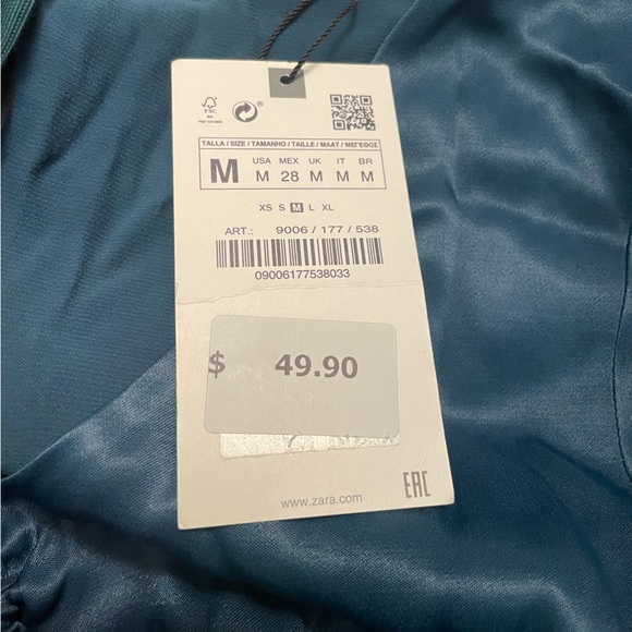 Zara Satin Effect Cut Out Dress in Duck Green - Size M - Picture 4 of 6